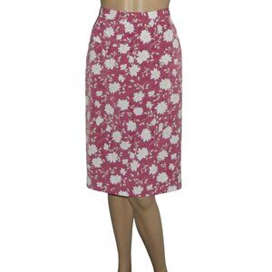 Christopher & Banks Skirt Womens 6 Pink White Daisy Floral Straight Knee Length